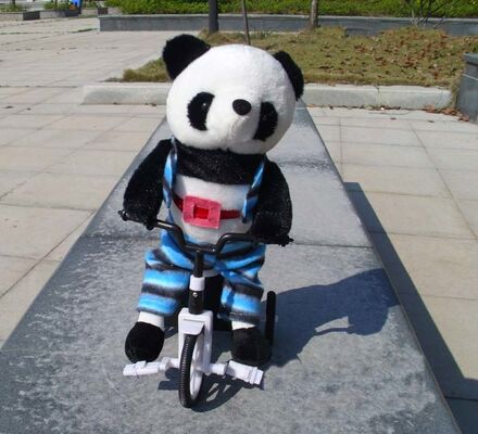 100% PP Cotton Musical Plush Toys , Electronic Bicycle Animal Panda Soft Toy