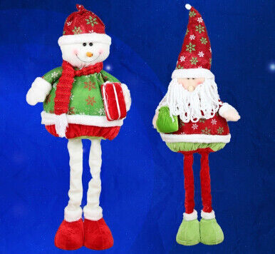 Large Santa Doll and Snowman With Streaching Leg Christmas Holiday For Celebrate Party