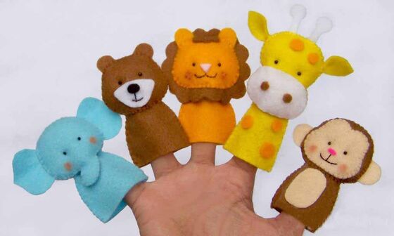 Funny Wild Animal Felt Finger Puppets , Cute Monkey Finger Puppets