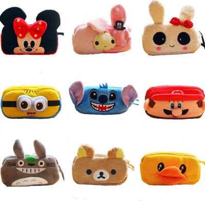 Disney Cartoon Plush Pencil Pouch , Animal Zipper Pencil Pouch