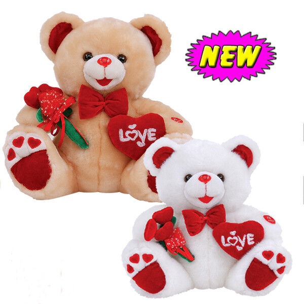 12inch Valentines Day Teddy Bear With Flower And Heart Stuffed Push Toys For Celebration